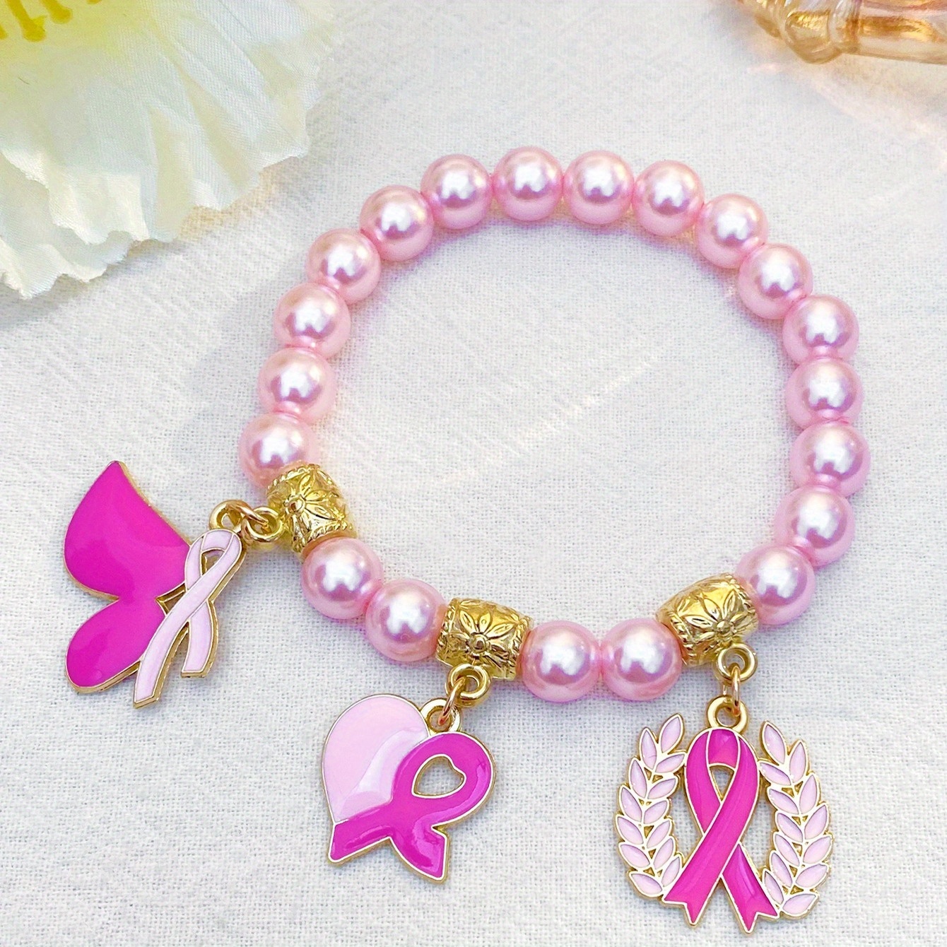 Women's Pink Beaded Bracelet, Elegant Everyday Wear